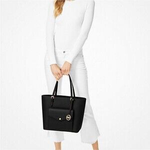 Michael Kors MK Jet Set Large Leather Pocket Tote Bag